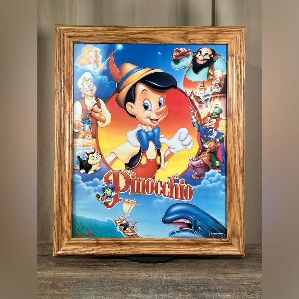 Vintage Disney Memorabilia Pinnochio Poster Framed USA